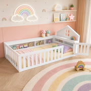 DESMIU Letto per Bambini Singolo con Contenitori, Sponde e Porta, 90 × 200 cm, Senza Materasso, Legno Massello, Bianco