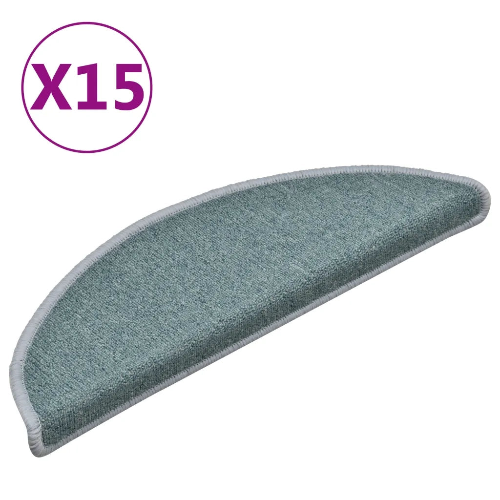 Tappetini per scale 15 pz | Gradini per Scale 56x17x3 cm Blu mare semicircolari