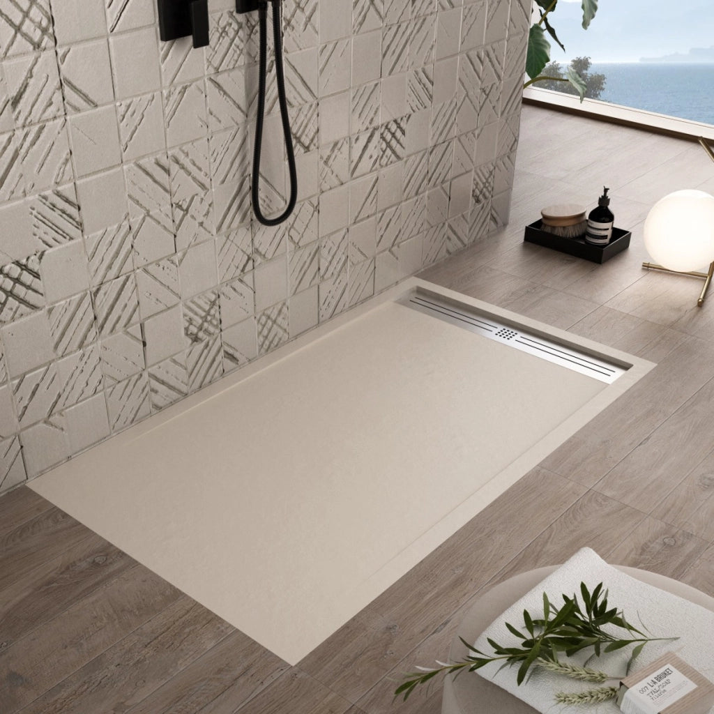 Piatto doccia in marmoresina crema effetto pietra cemento relax, misura 70x120