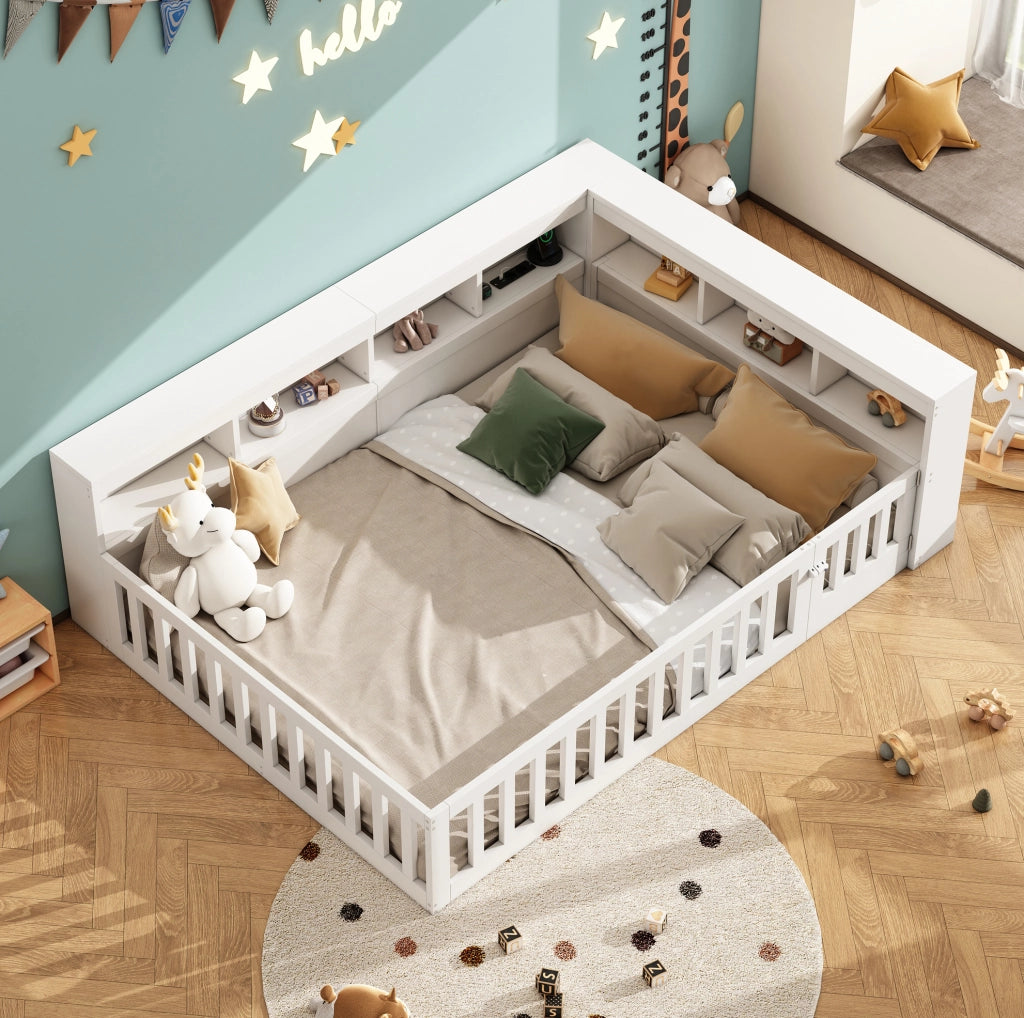 LETTO Daybed 140x200 cm in truciolare e MDF bianco con presa USB e vani laterali