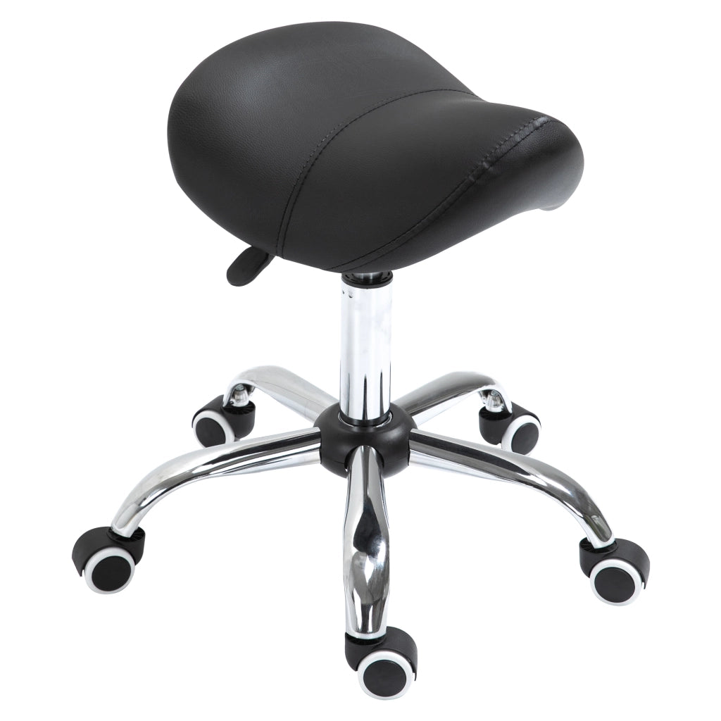 Sgabello da Lavoro a Sella con Ruote e Altezza Regolabile per Negozi Parrucchiere e Tattoo, 52x53x49-61cm Nero