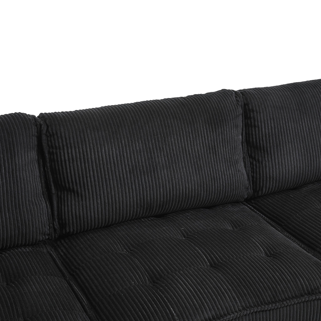 Divano modulare 6 posti 308 cm trasformabile in letto in velluto a coste nero