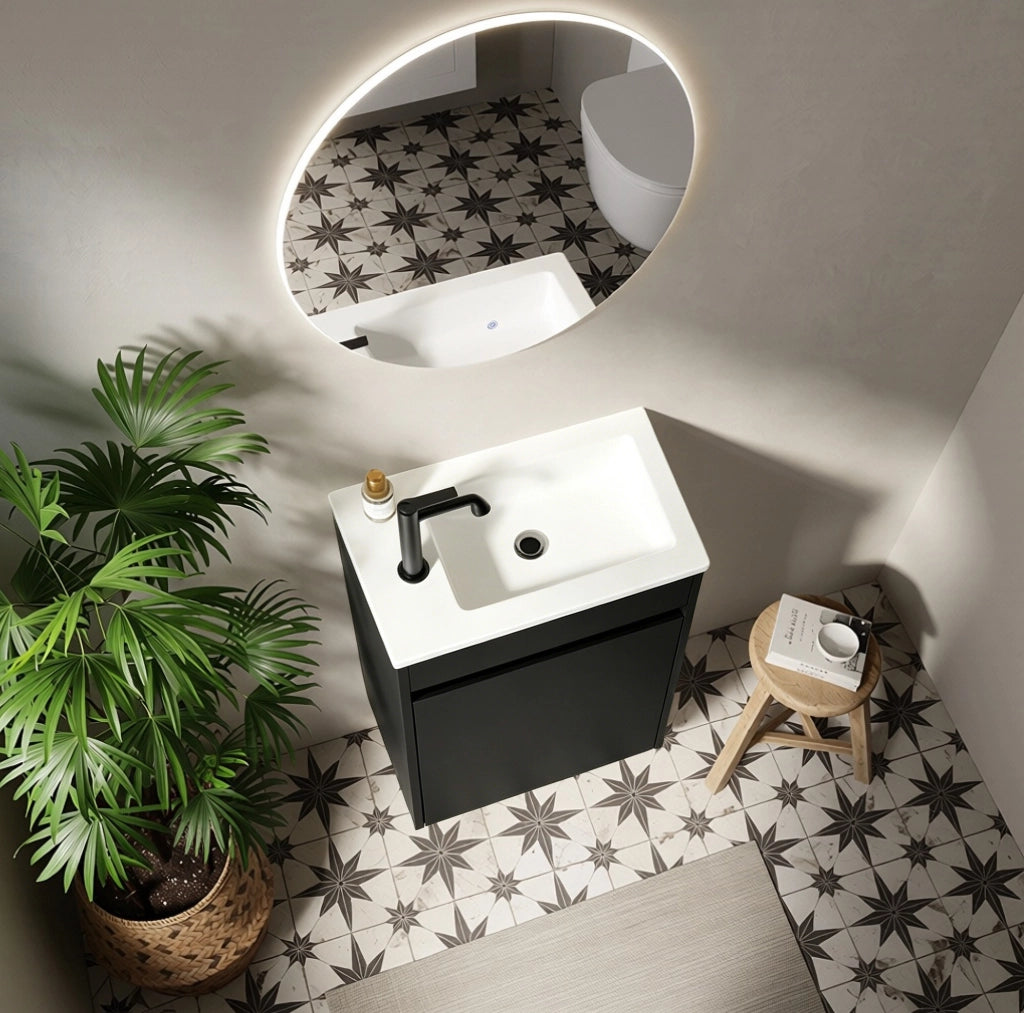 Mobile bagno ULEVR nero da 46 cm con anta soft-close, mobile contenitore in MDF