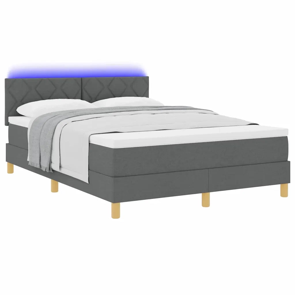 Letto a Sorgente LED con led Grigio scuro 160 x 200 cm Tessuto
