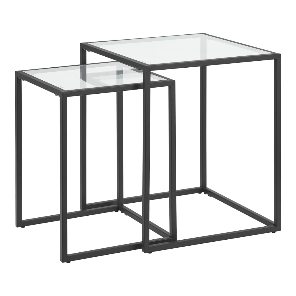 Set di 2 Tavolini Bassi 'Holstebro' Sovrapponibili - Piano Quadrato in Vetro Temperato [en.casa]