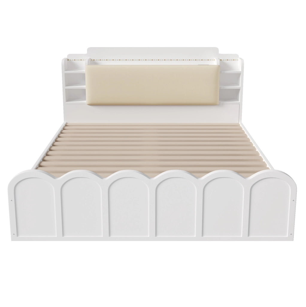 Letto 140x200 cm con contenitore idraulico, LED, USB e USB-C bianco