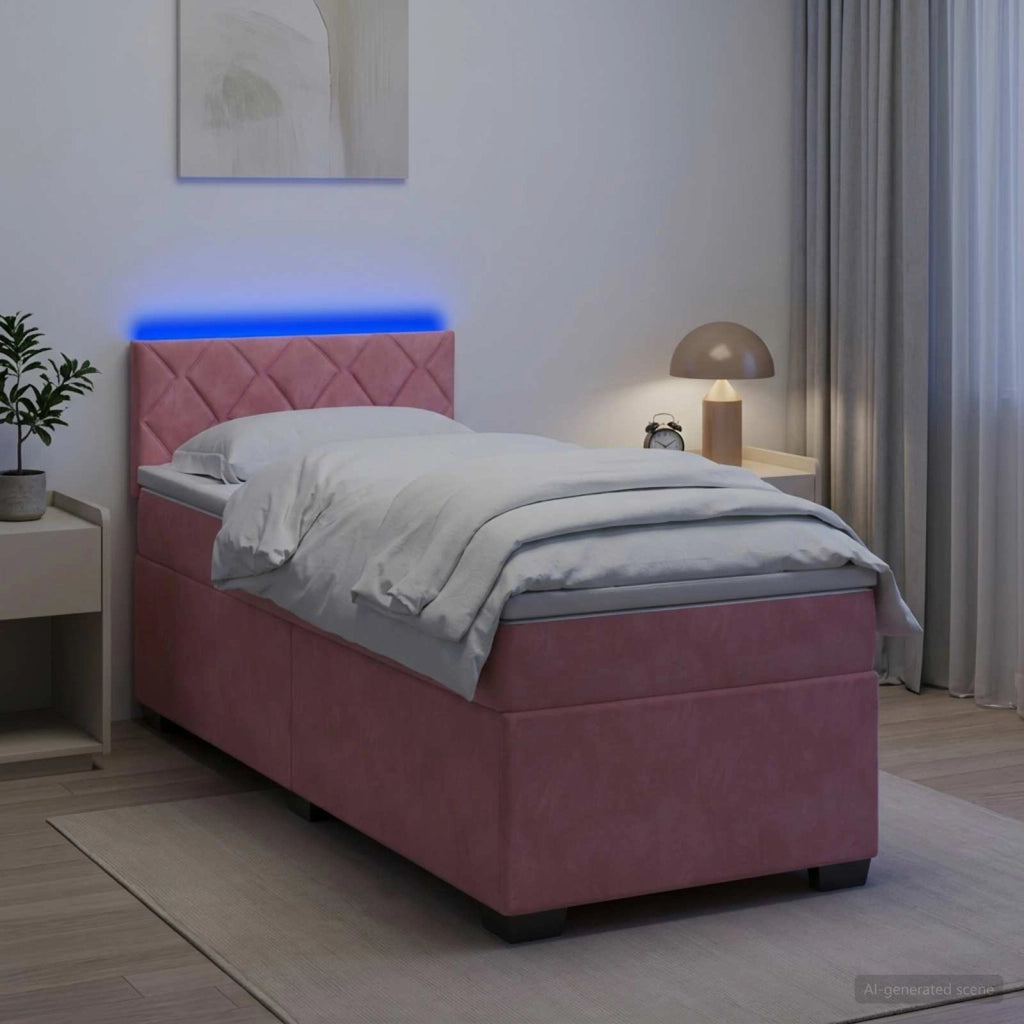 Letto con Box Spring, Materasso e LED Rosa 100 x 200 cm Velluto 3452131