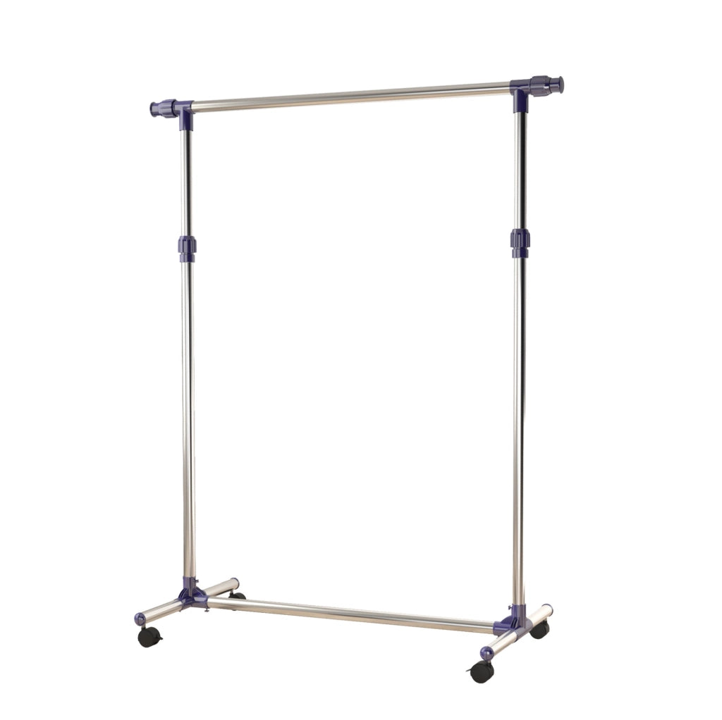 Appendiabiti con ruote regolabile in altezza e larghezza, struttura in acciaio inox, da 86 a 160 cm di larghezza