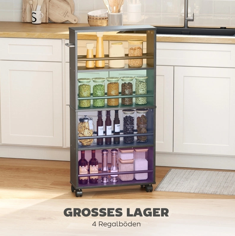 Carrello contenitore multifunzione nero con 4 ripiani, 45x15x91 cm, con ruote