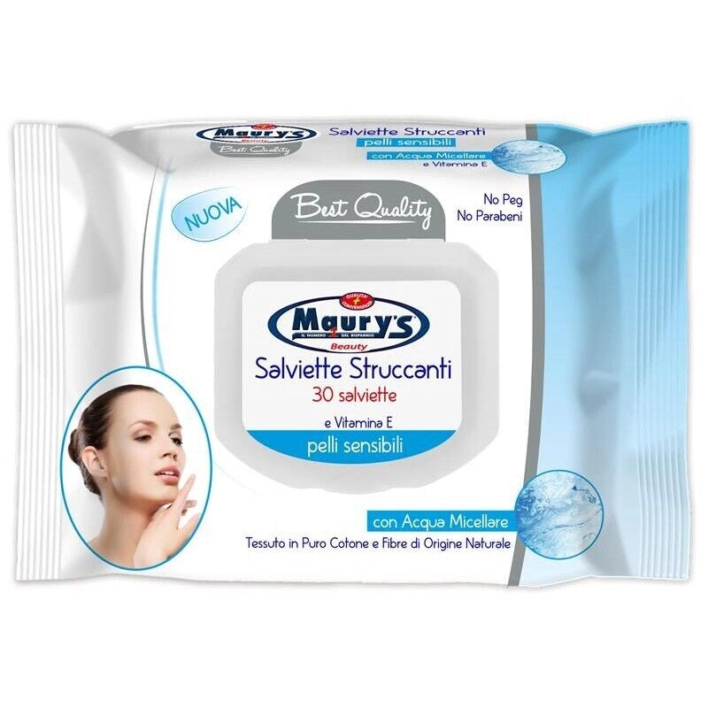 MAURY'S SALVIETTE DETERGENTI UMIDIFICATE STRUCCANTI 3IN1 30PZ PELLI SENSIBILI