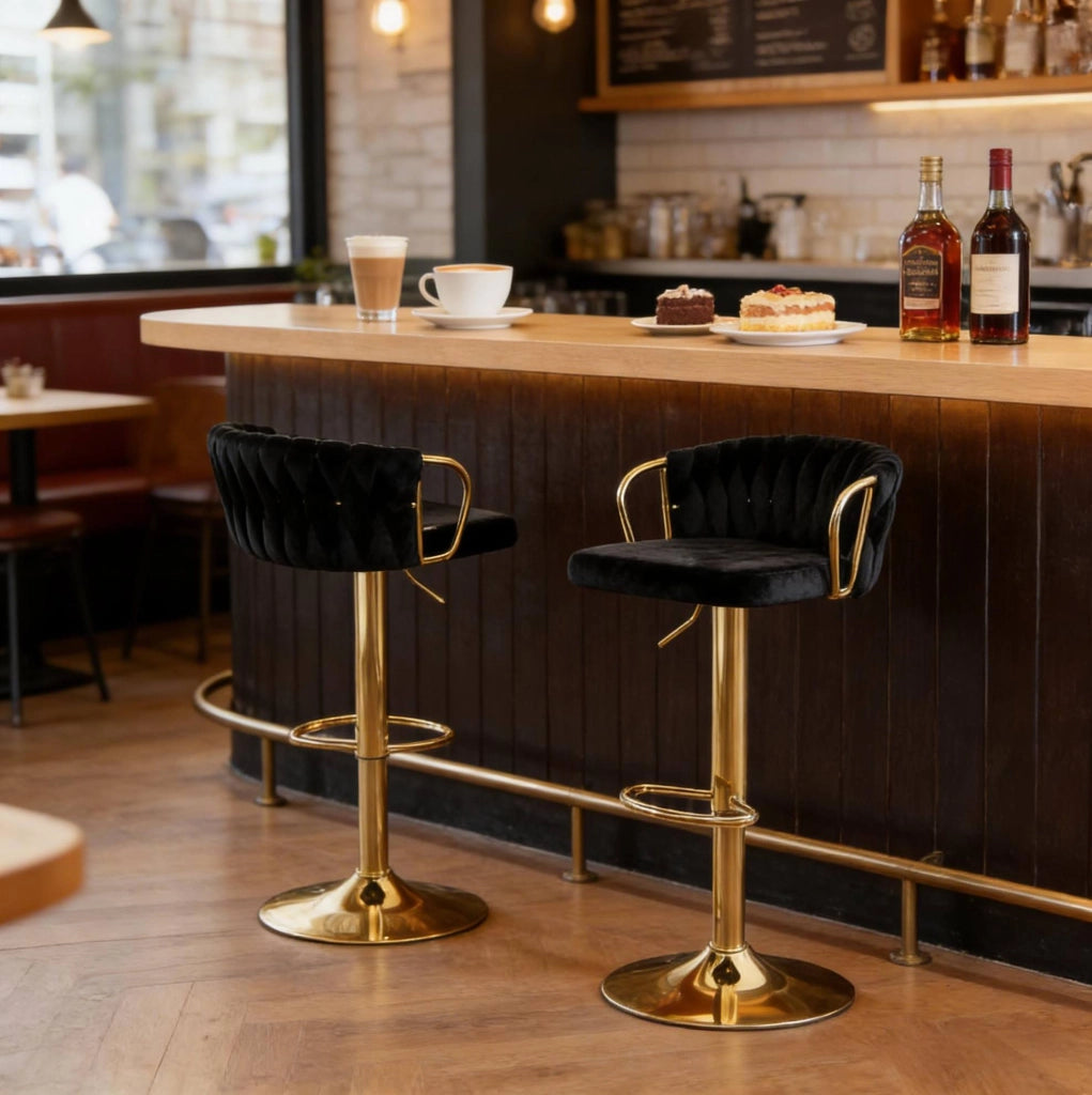 Set di 2 sgabelli da bar regolabili in velluto nero