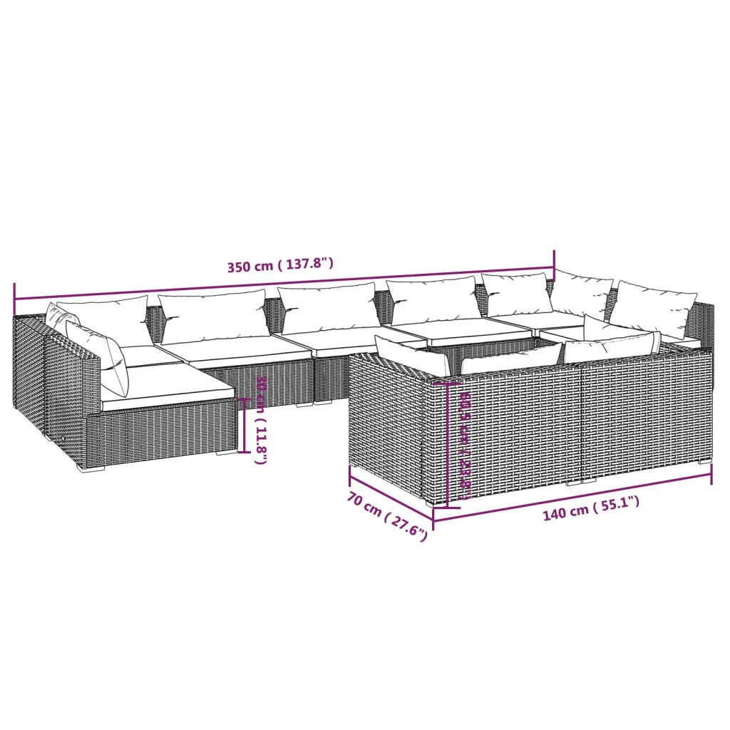 Set Divani da Giardino 9 pz con Cuscini in Polyrattan Marrone 3102060