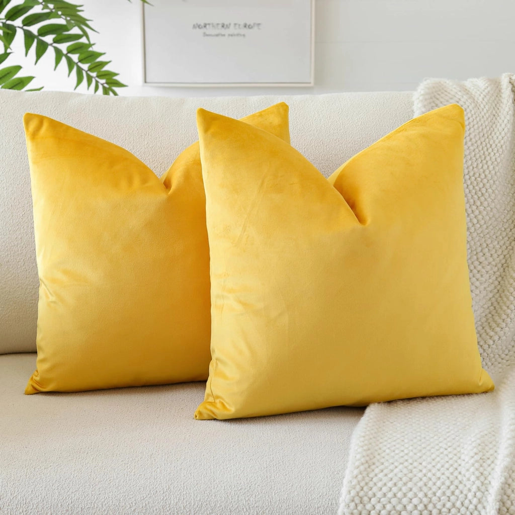 2 federe per cuscini in velluto, 40x40 cm, morbide, a forma quadrata, color arancione-giallo
