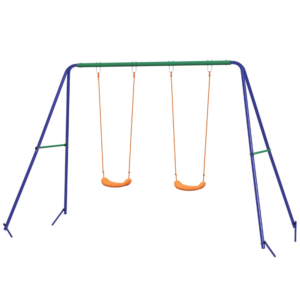 Altalena per Bambini 3-8 Anni con 2 Seggiolini e 4 Picchetti, in Metallo e PP, 269x160x180 cm
