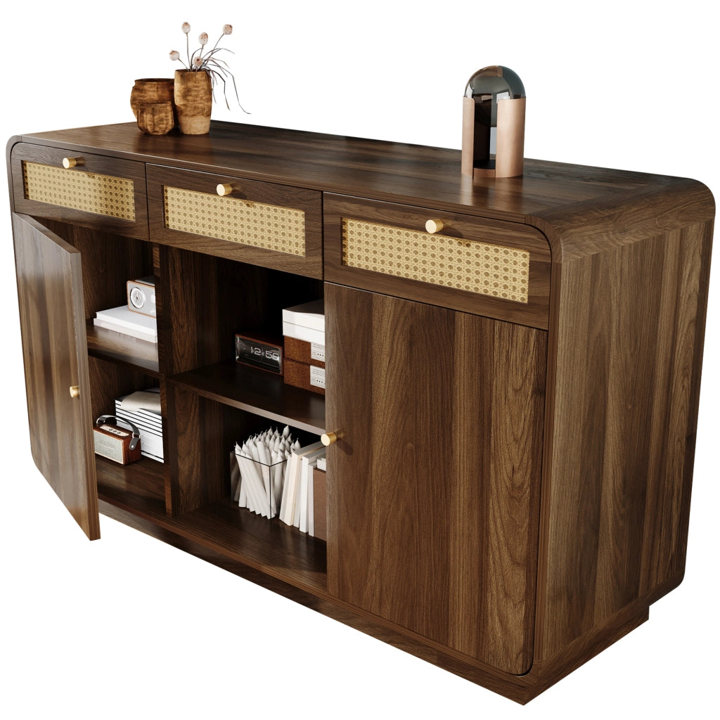 Madia con 3 cassetti; 2 ante e vano aperto; ripiani regolabili; per soggiorno; in MDF; effetto noce; 120 × 40 × 85 cm