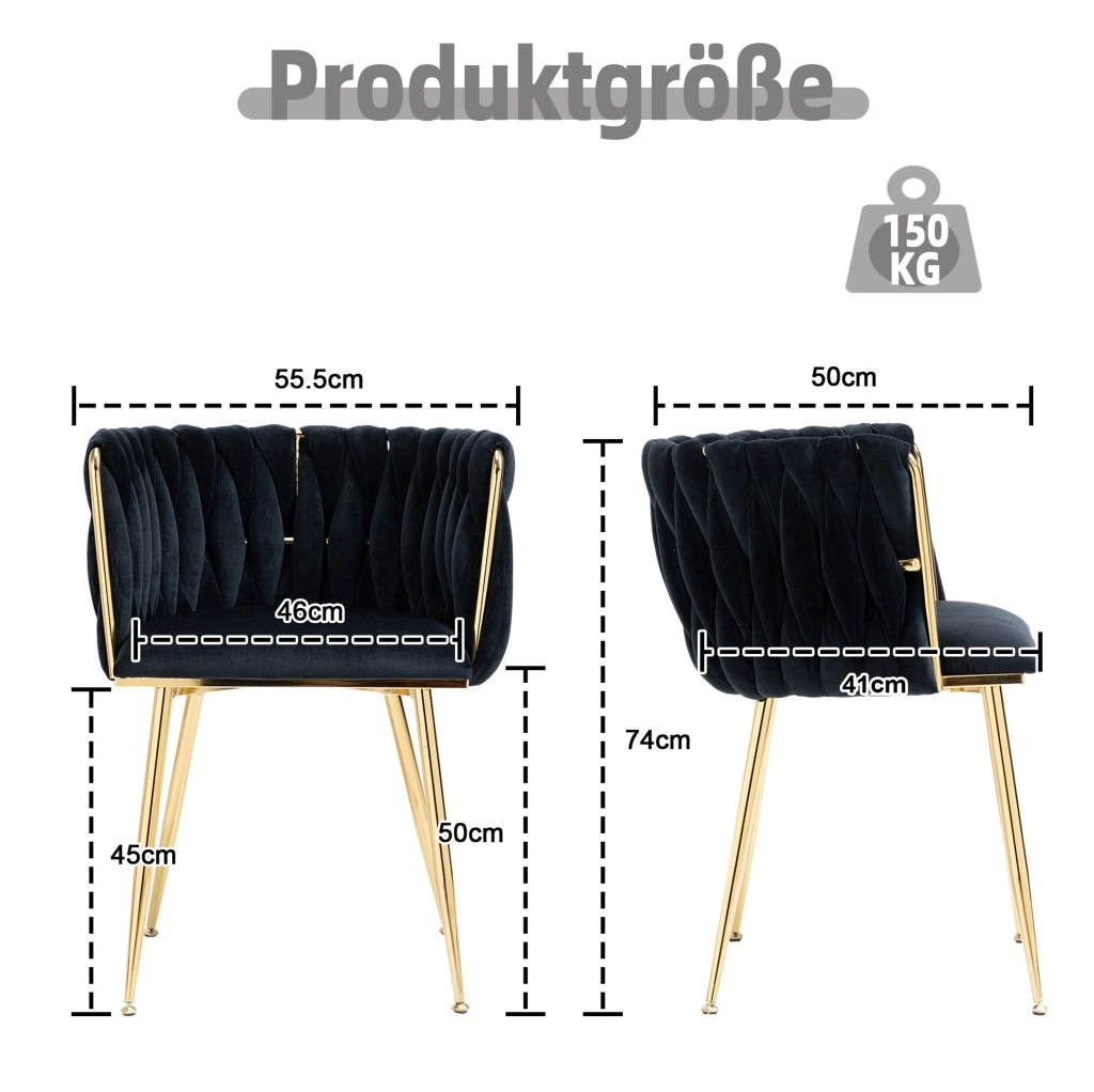 Set di 2 Sedie da Pranzo Moderne in Velluto con Gambe Metalliche Dorate 55,5x41x74 cm per Soggiorno, Camera da Letto e Sala da Pranzo
