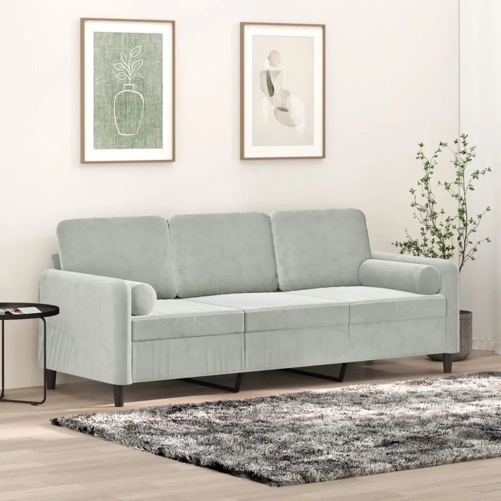 Divano a 3 Posti con Cuscini-Sofa 3 Posti con Cuscini Grigio Chiaro 180 cm in Velluto 732994