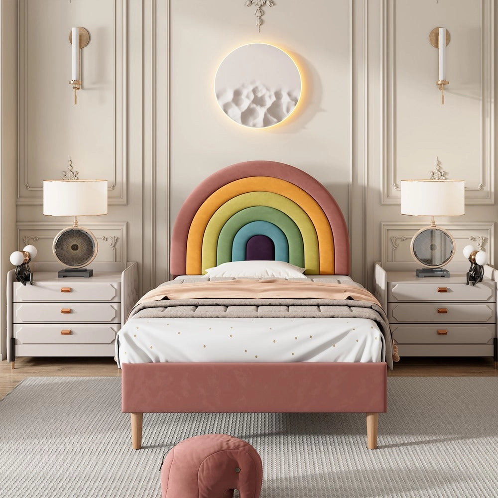 Letto Imbottito Singolo con Testiera Regolabile ¨C MINIMAL ¨C Velluto Rosa 90x200