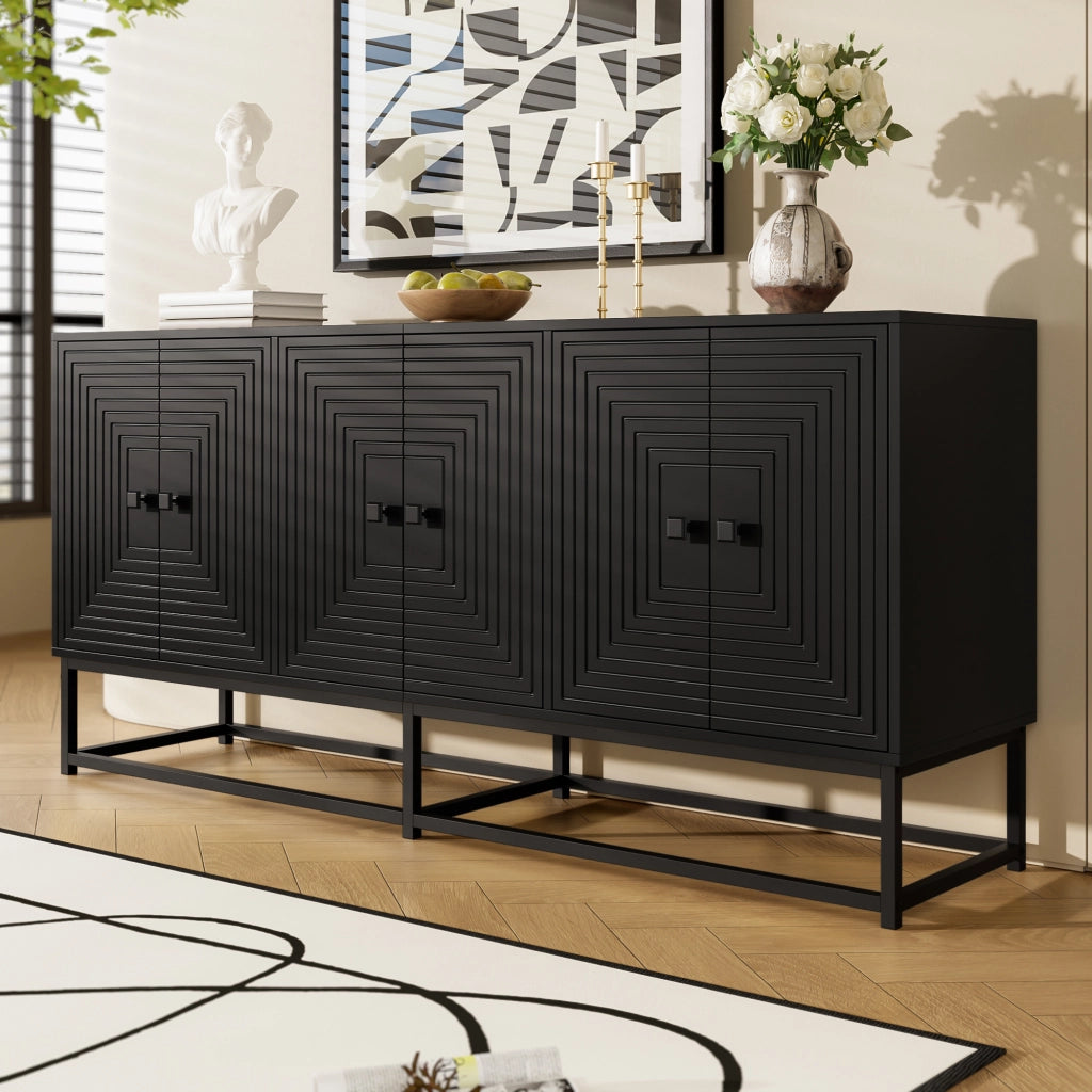 Credenza nera opaca mobile contenitore 3 ante doppie，mobile soggiorno moderno 160x38x75.5 cm