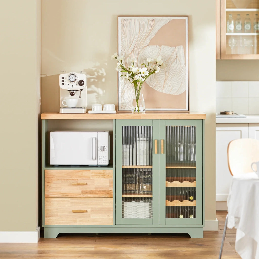 Credenza buffet con 2 ante in vetro Mobile da cucina Mobile microonde 120x40x90cm Verde FSB81-GR SoBuy
