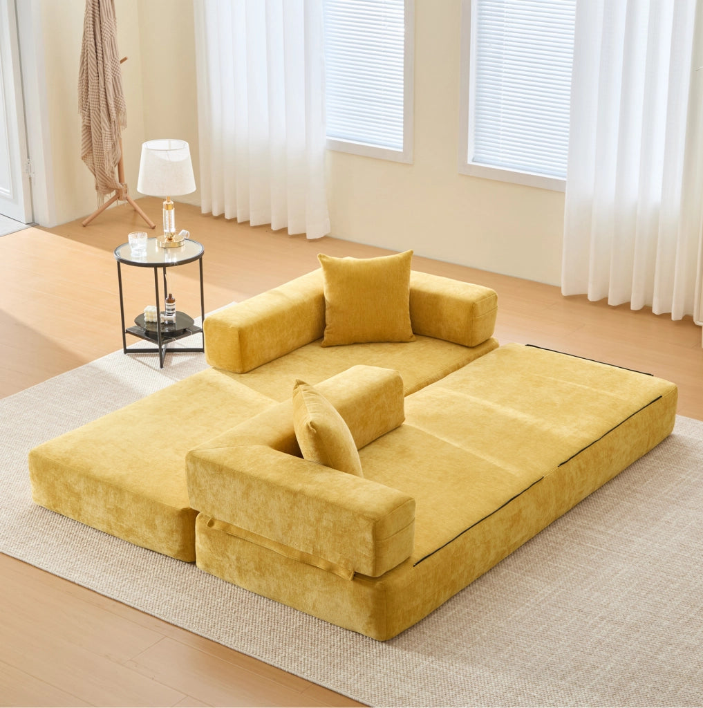 Modulo Divano in Chenille Morbido con Tasche Laterali e Base Antiscivolo 198x79x60 cm