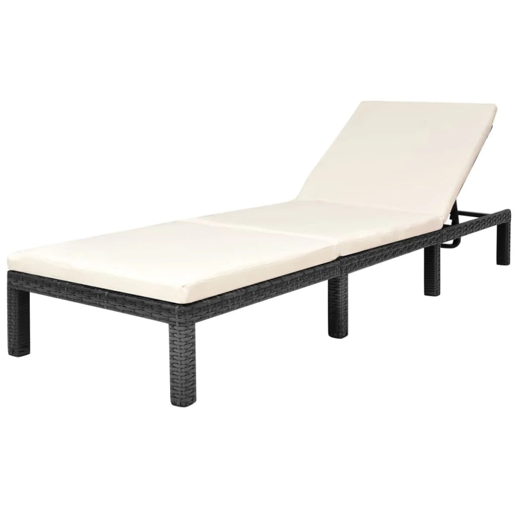 Lettino prendisole sedia a sdraio lettino prendisole letto da giardino mobili da esterno per patio con cuscino resina intrecciata nera 02_0012525