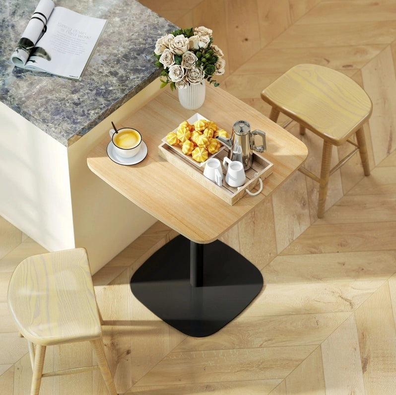 Tavolo da Pranzo Quadrato 60 cm con Piano MDF e Base in Acciaio, Naturale e Nero