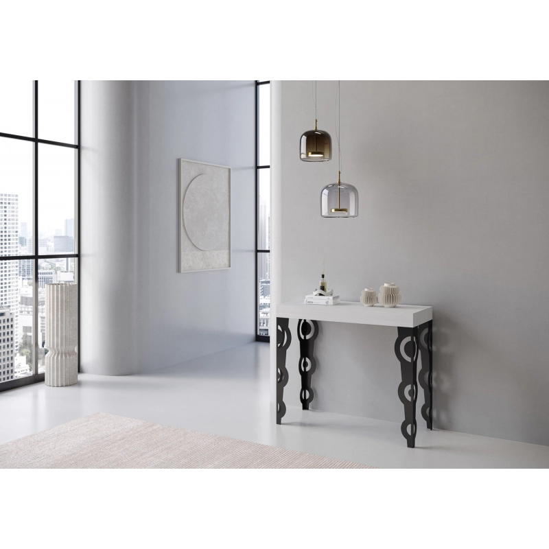 Consolle allungabile 90x40/196 cm Karamay Small Premium telaio Antracite - Bianco Frassino