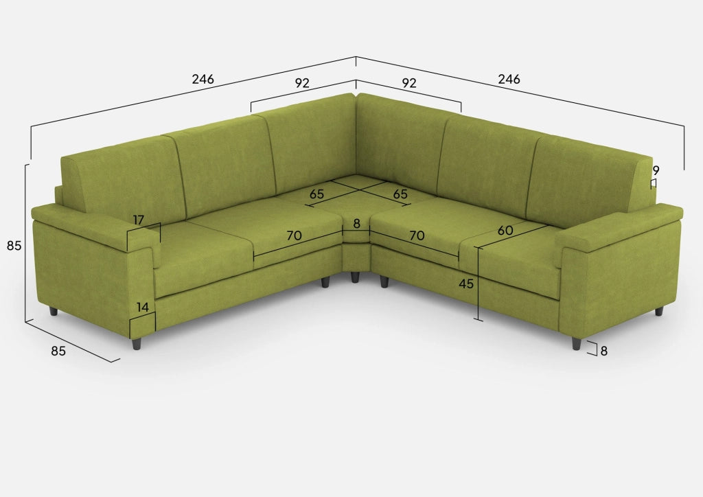 Divano Angolare 5 Posti 246x246x85 cm Marrak in Tessuto Verde