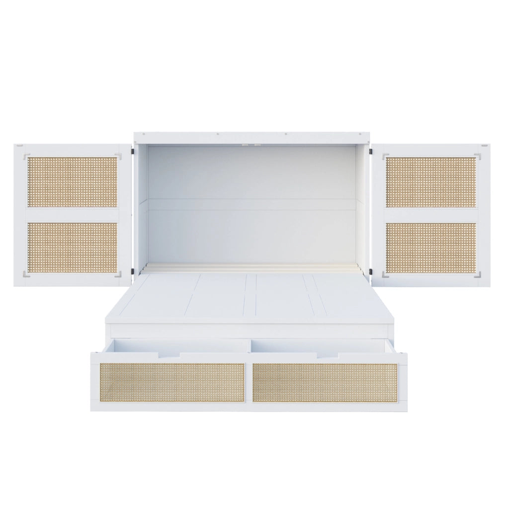 Letto a scomparsa verticale 140x200 cm con cassetti in pino, compensato e MDF bianco
