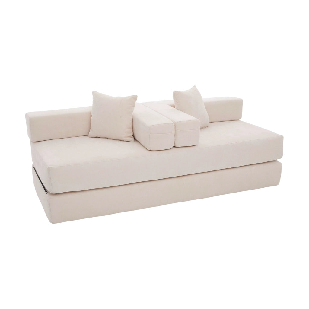 Divano modulare con tasche laterali e base antiscivolo in chenille beige