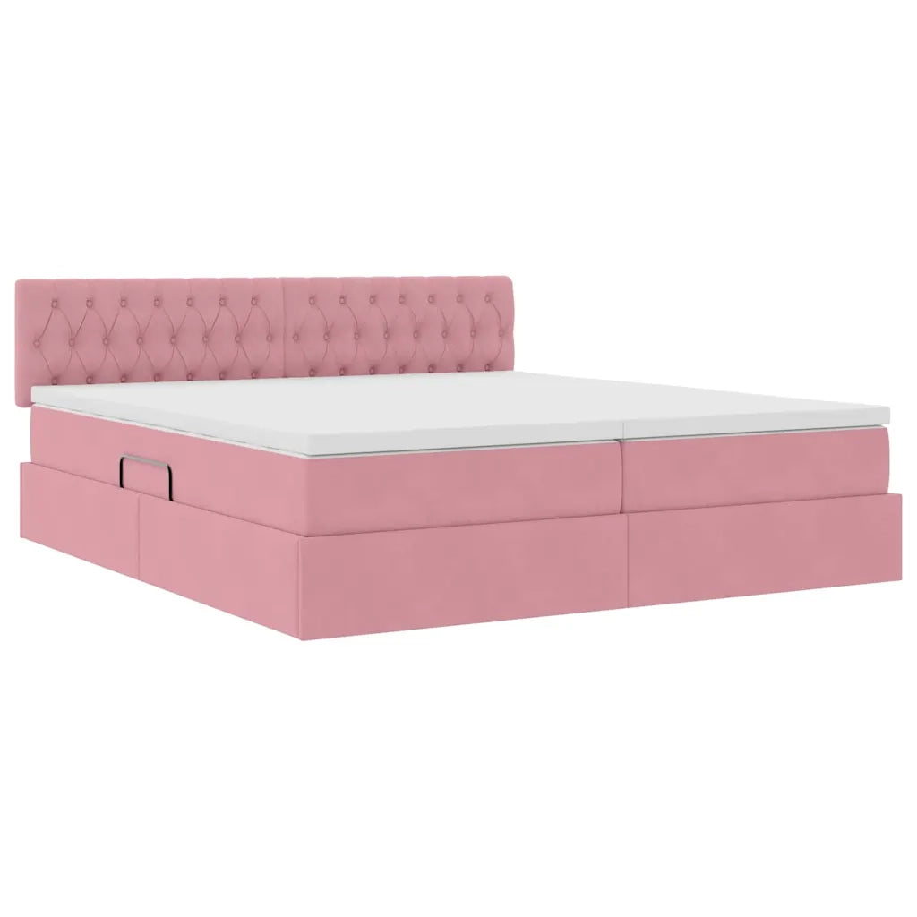 Letto con luci a strisce a LED Rosa 200 x 200 cm Velluto