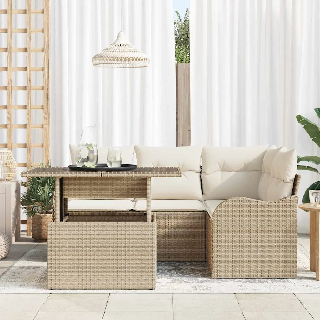 Set Divano da Giardino 5 pcs Beige Rattan in Polipropilene