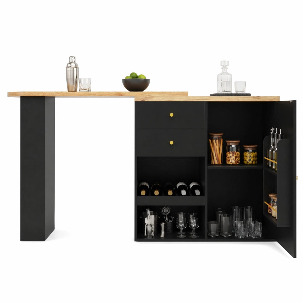 Mobile contenitore modulare girevole con 4 cassetti e ripiani in MDF nero 138x39 cm
