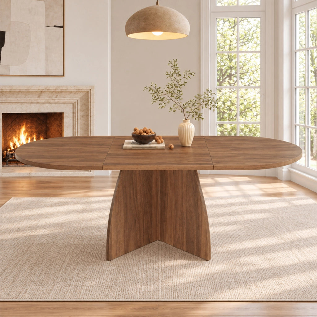Tavolo da pranzo allungabile con piano in MDF da 18 mm e angoli arrotondati colore noce