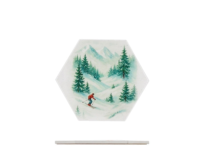 Sottopentola in ceramica decorato Sciatori