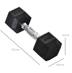 Set di manubri esagonali 2x4 kg in ghisa con impugnatura zigrinata, colore nero