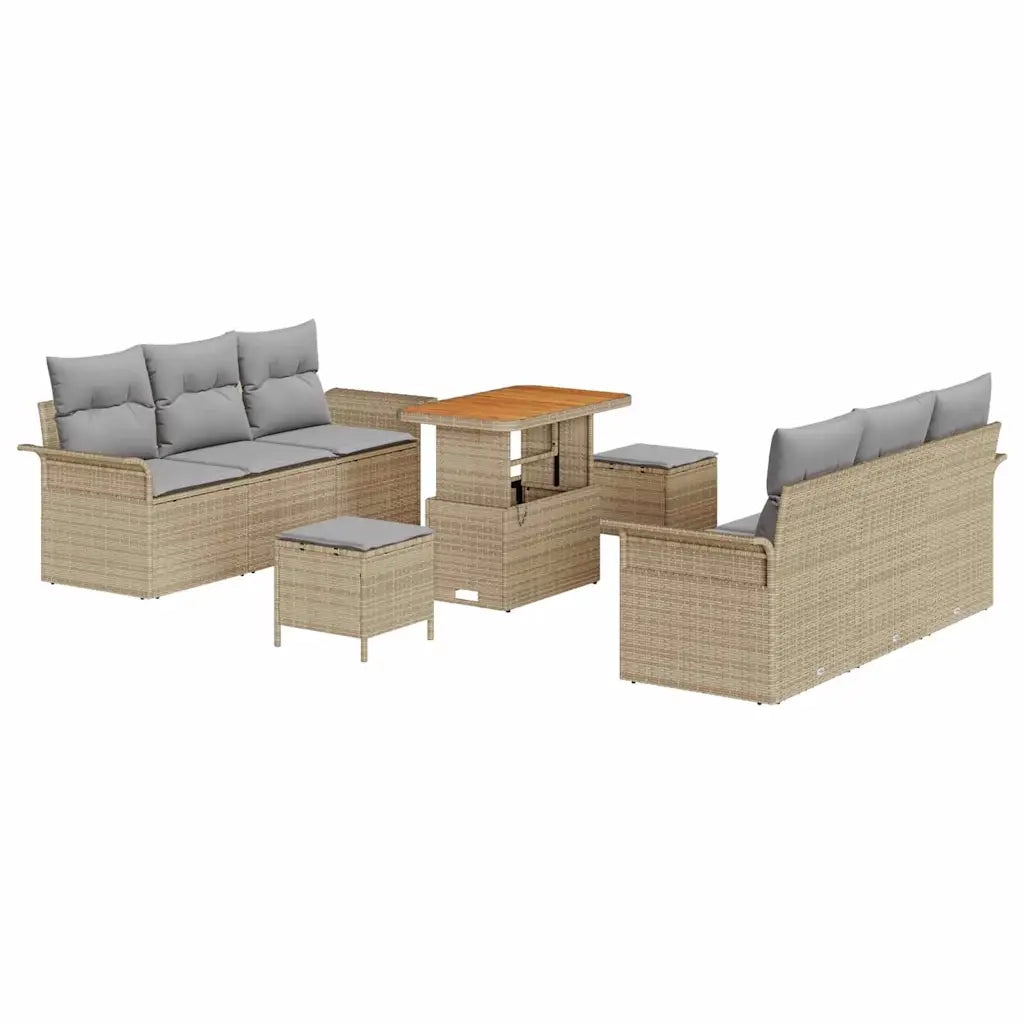 Set Divano da Giardino con cuscino 9 pcs Beige polyrattan 3362092