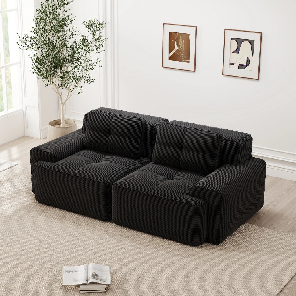 Divano modulare senza struttura 204x104x69 cm in tessuto corduroy nero con seduta profonda