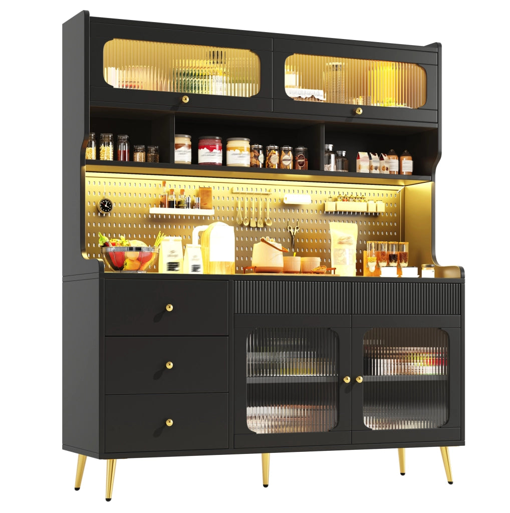 Armadio alto con LED RGB e vetro rigato nero 145x39x171 cm