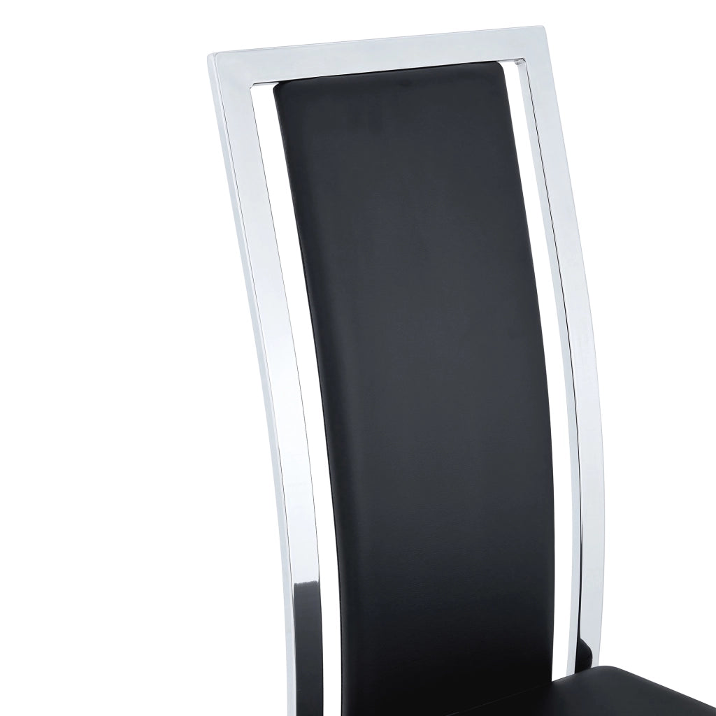 Set 4 Sedie da Pranzo in Ecopelle Nera ¨C Xylo ¨C Gambe in Metallo Argento, 109 cm
