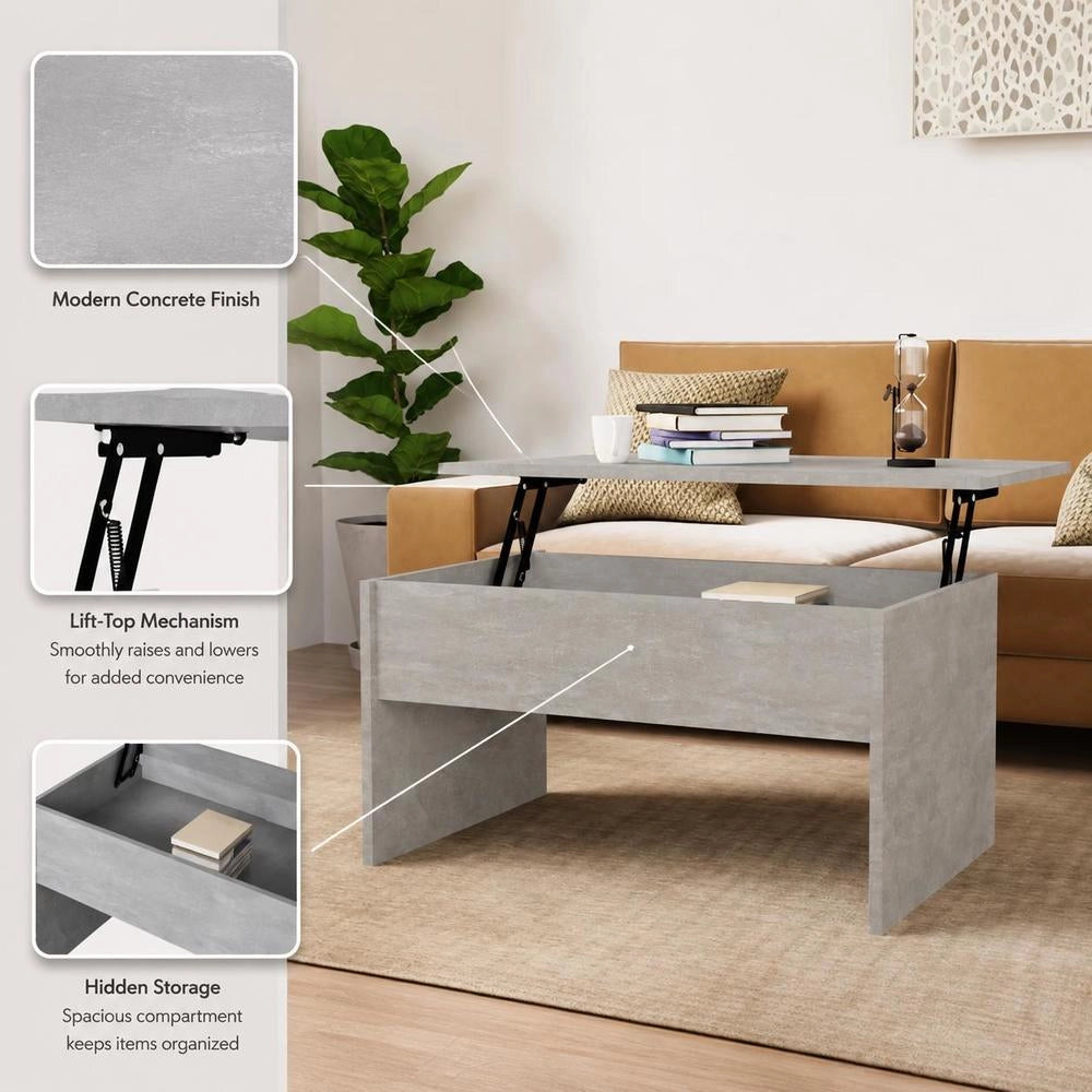 Coffee Table Concrete Grey 80x50.5x41.5 Cm Wood Material