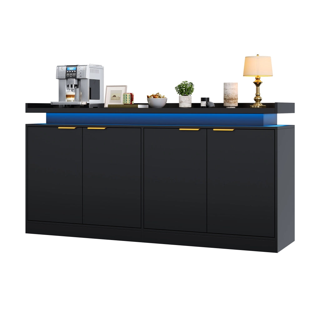 Credenza da cucina con 4 ante; ripiani fissi e LED RGB con controllo app in MDF nero 160 × 39 × 83 cm
