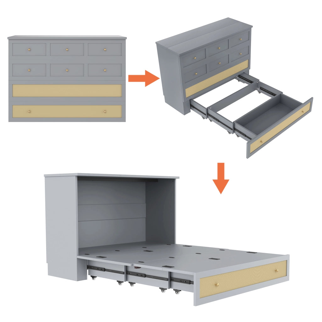 Letto a scomparsa 140 × 200 cm 2 posti con cassetto; USB e presa; senza materasso; in MDF; grigio