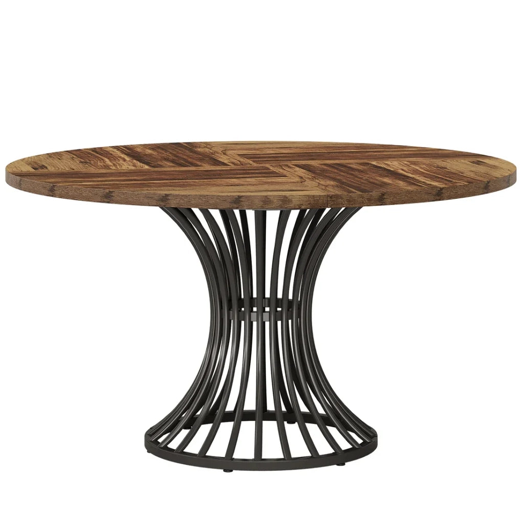 Tavolo da pranzo rotondo 119x119x76 cm MDF nero e marrone rustico per 6 persone