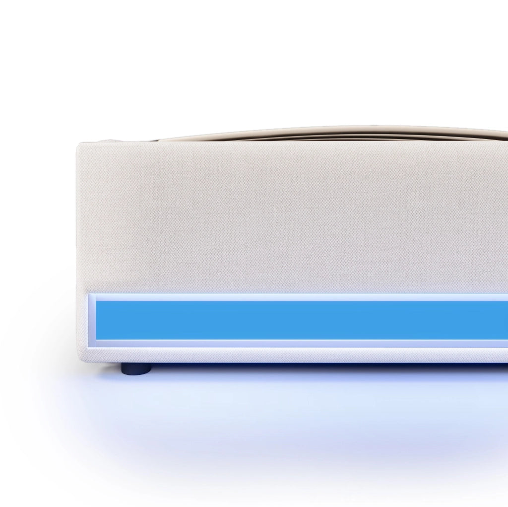 Letto imbottito 140x200 cm beige con LED, USB/Type-C e vano contenitore
