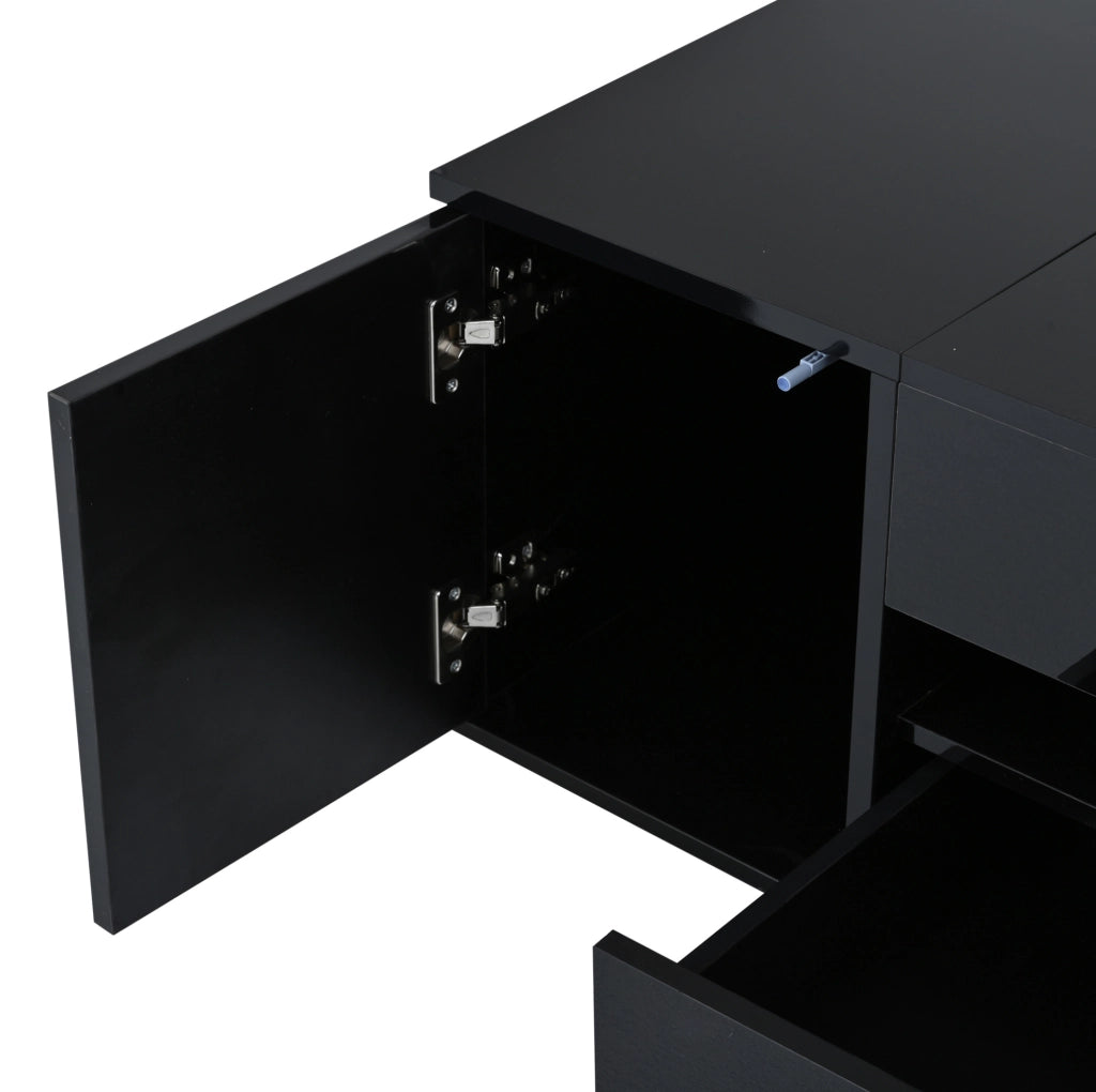 Tavolino da caff¨¨ elevabile 95x50 cm con LED, cassetto e vano in truciolare nero