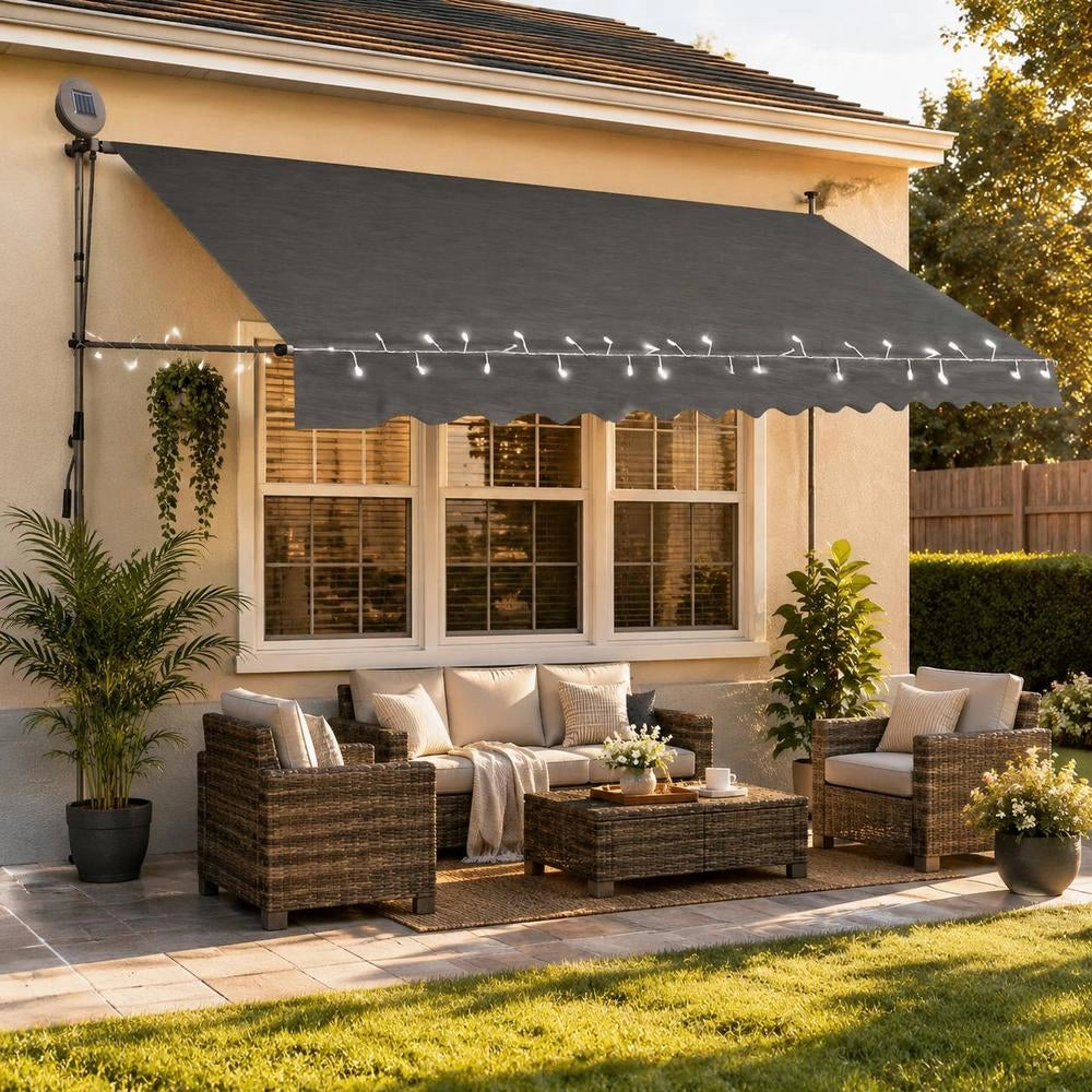 Retractable Awning, Manually Operated, With LED, 350 Cm, Anthracite