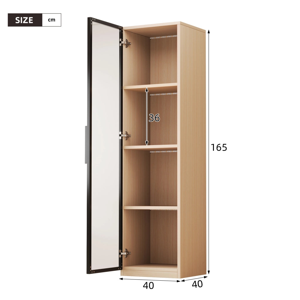 Vetrina stretta 40x40x165 cm in MDF effetto rovere con anta in vetro e LED