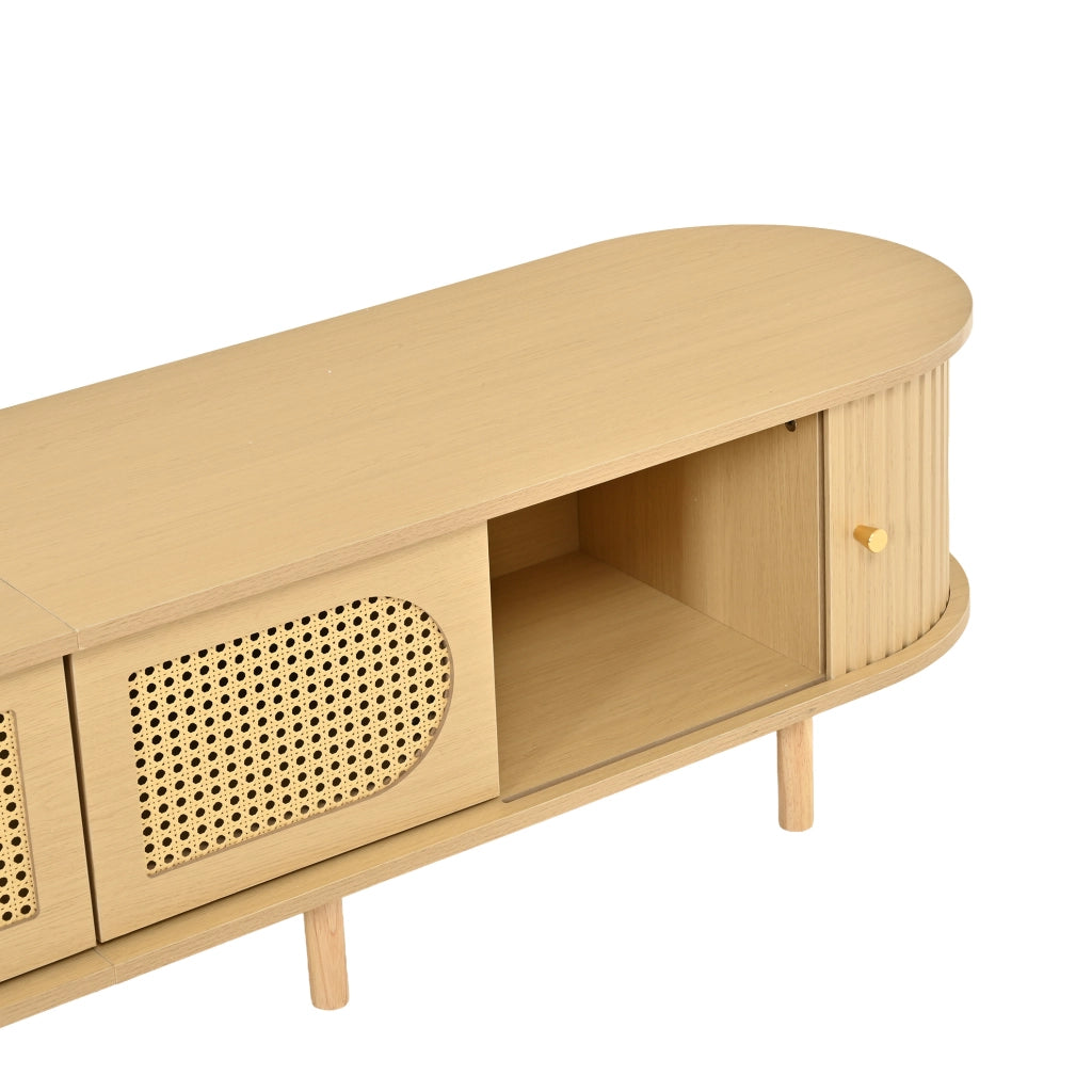 Mobile TV 180x40x40 cm con ante stile rattan e serrandine; colore naturale HOMVRA